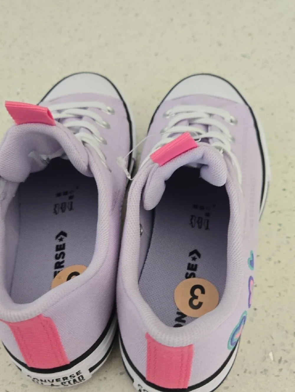 Converse Kids Low Top Sneakers in Lavender with Pink Pull Tab
